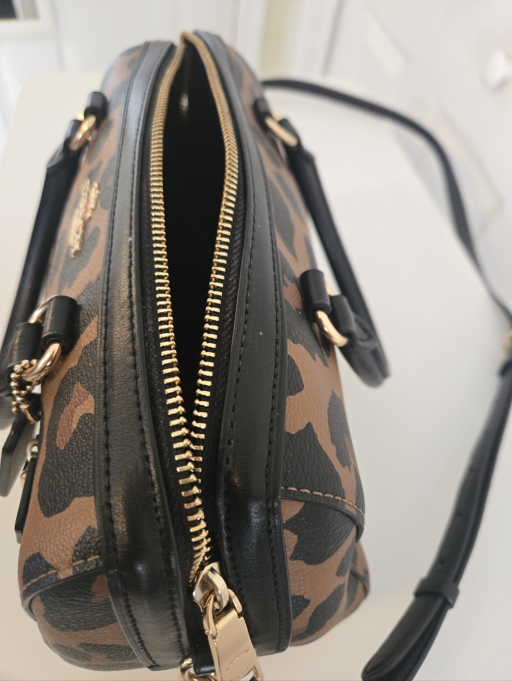 Coach Leopard-Print Satchel in Brown and Black with Gold Hardware MEDIUM ROWAN - Picture 5 of 17